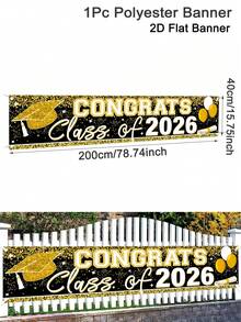 1 件大型毕业横幅，200*40 厘米，2026 届毕业生祝贺庭院标牌，适用于 2026 年毕业派对装饰，黑/红/绿/蓝金色欢迎标牌，适用于户外围栏、车库、花园、门廊背景墙、家居装饰、房间装饰，2D 平面户外悬挂横幅 - 彩色 - 查看 3