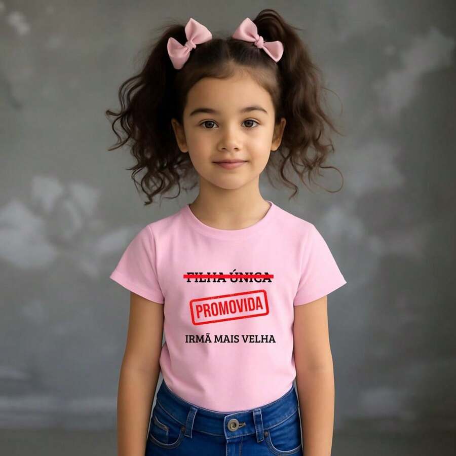 T-Shirt "Only Daughter - Promoted To Big Sister" - Children's - Baby Pink - View 1