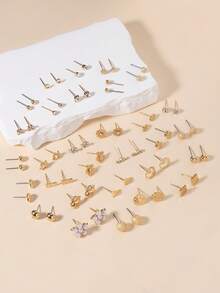 30对女士金属树、贝壳、珍珠、心形耳环套装，礼品 - 金黃色 - 查看 2