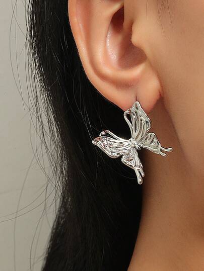 1 Pair Silver Metal Butterfly Earrings, Casual Versatile Daily Delicate Luxurious Dazzling Women Earrings