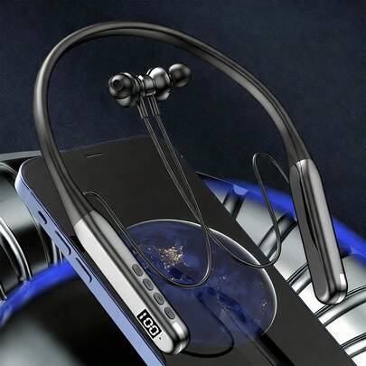 1个磁吸式按键控制柔软硅胶颈带HiFi立体声无线耳机，时尚无线音乐耳机，播放时间长达600小时