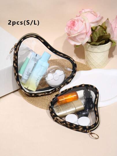 ENBEI 1pc Leopard Print Transparent Makeup Bag, Durable TPU Material, Large Capacity Waterproof Travel Cosmetic Bag, Convenient Storage Pouch, Travel Toiletry Bag, Essential Gift Organizer, Zipper Accessory, Manicure Supplies