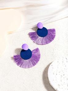 1 Pair Handmade Tassel Dangle Earrings, Bohemian Style Earrings - Patchwork Tassel Earrings - View 9