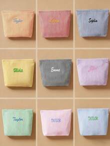 个性化伴娘化妆包，女士大容量网眼化妆包，伴娘礼物，化妆品收纳袋，刺绣字母洗漱包，刺绣化妆包，新娘派对化妆包，伴娘礼物，女士礼物，个性化礼物，婚礼派对，礼物，求婚礼物，休闲都市风 - 彩色 - 查看 5