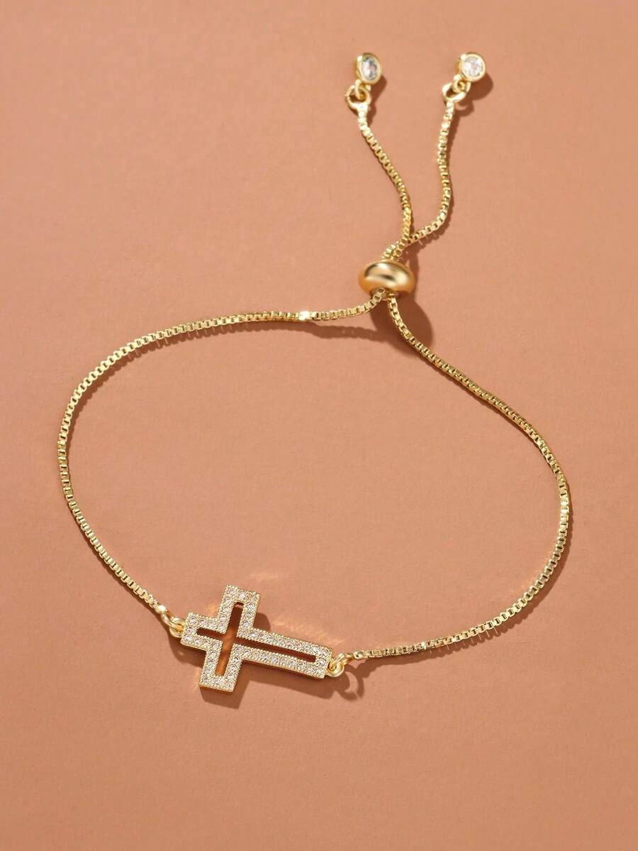 1 Piece Of Fashionable Cubic Zirconia Cross Decoration Bracelet Suitable For Teenagers, Delivery Gift, Birthday - Multicolor - View 1