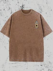 Camisa de manga corta lavada de 180g, Camiseta con estampado de leopardo "Show Me Your Tito's" para primavera y verano, adecuada para uso diario al aire libre - marrón - Ver 2