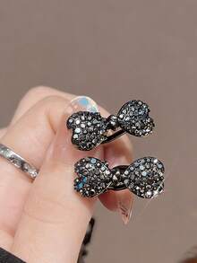 2pcs Heart Crystal Bow Hair Clips, Retro Sweet Resin Side Clips, Perfect Valentine's Gift, Women Hair Accessories - Multicolor - View 1