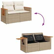 vidaXL 10-Teiliges Garten-Sofa-Set Mit Kissen In Beige Und Creme Poly-Rattan - Beige - Visualizzare 11