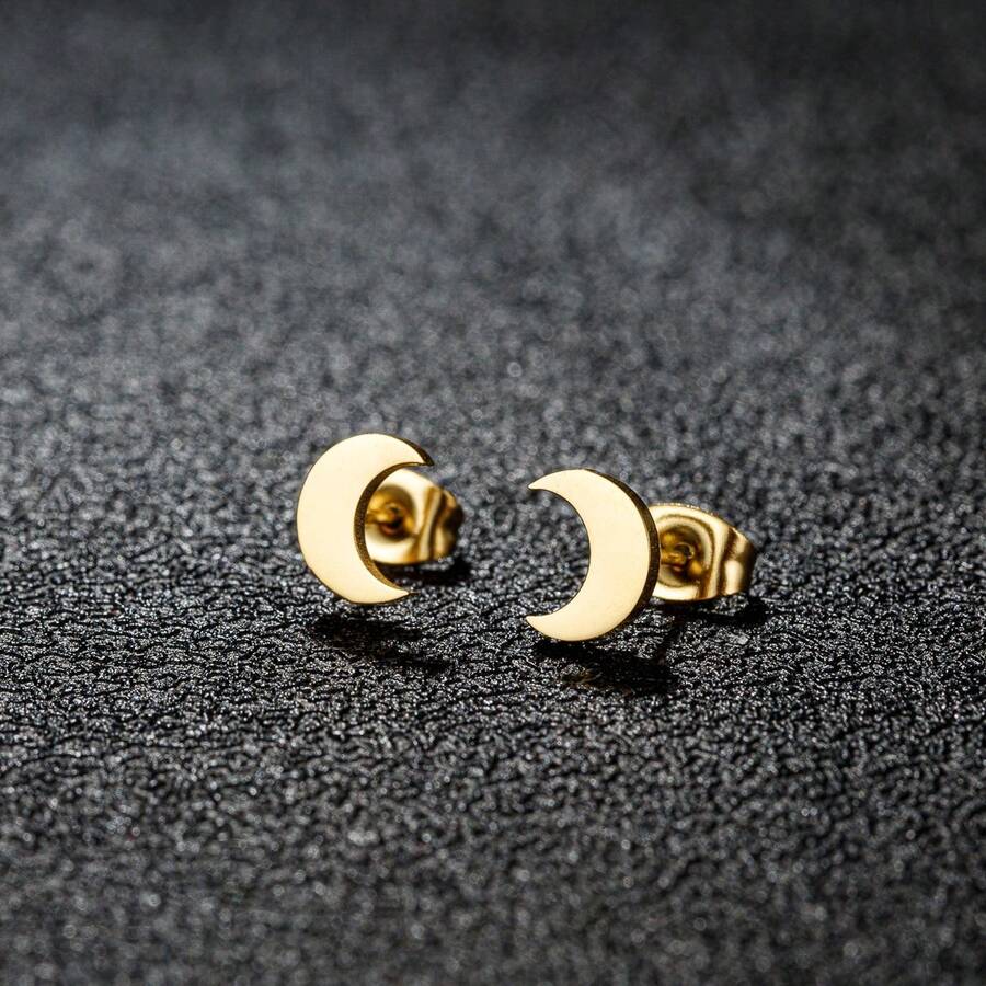 1 Pair Fashionable Moon-Shaped Earrings. Korean Style Design, Simple And Elegant. Suitable For Both Casual Wear And Engagement Gift - GED002 - View 1