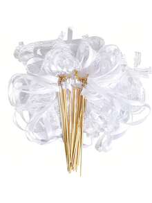 10/20/50pcs White Ribbon Magic Wands, Fairy Wands With Lace, Bells, Suitable For Wedding, Party, Celebration - White - View 2