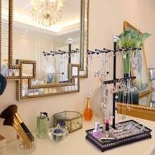 Meangood Jewelry Tree Stand Organizer 3in1 Necklace Organizer Display Bracelet Earrings And Ring Tray Jewelry Holder Hanger Metal(Black) - 黑色 - 查看 4
