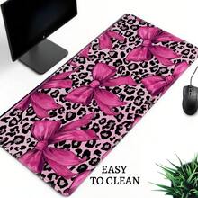Mouse Pad/Desk Mat/Computer Mat, 2D Flat, Extra Large XXL XL L M Gaming Mouse Pad, Beautiful And Stylish Mouse Pad - Large Size Desk Mat With A Light-Colored Background, Hand-Drawn Bow And Black Leopard Print Pattern, Non-Slip Rubber Base, And High-Density Octagonal Texture Design That Firmly Grips The Desktop. Exquisite Edging And Printing Technology Ensure The Surface Remains Clear And Vibrant Even After Multiple Washes. This Is A Popular Mouse Pad And An Excellent Gaming Mouse Pad. - A - View 4