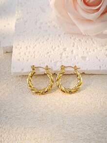 10 pares de juego de pendientes de varios estilos y tamaños para mujeres. Pendientes redondos retorcidos con sensación de lujo premium, resistentes a la decoloración y al agua, de acero inoxidable con forma de C para chicas, estilo europeo y americano INS. - Dorado - Ver 13