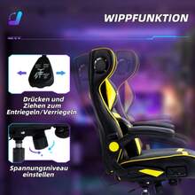 Gaming Chair With Rocking And Swivel Function, Ergonomic Computer Chair, Height Adjustable, Swivel Office Chair With Built-In Speakers, Weight Capacity Up To 120 Kg, Black And Yellow - Multicolor - View 6