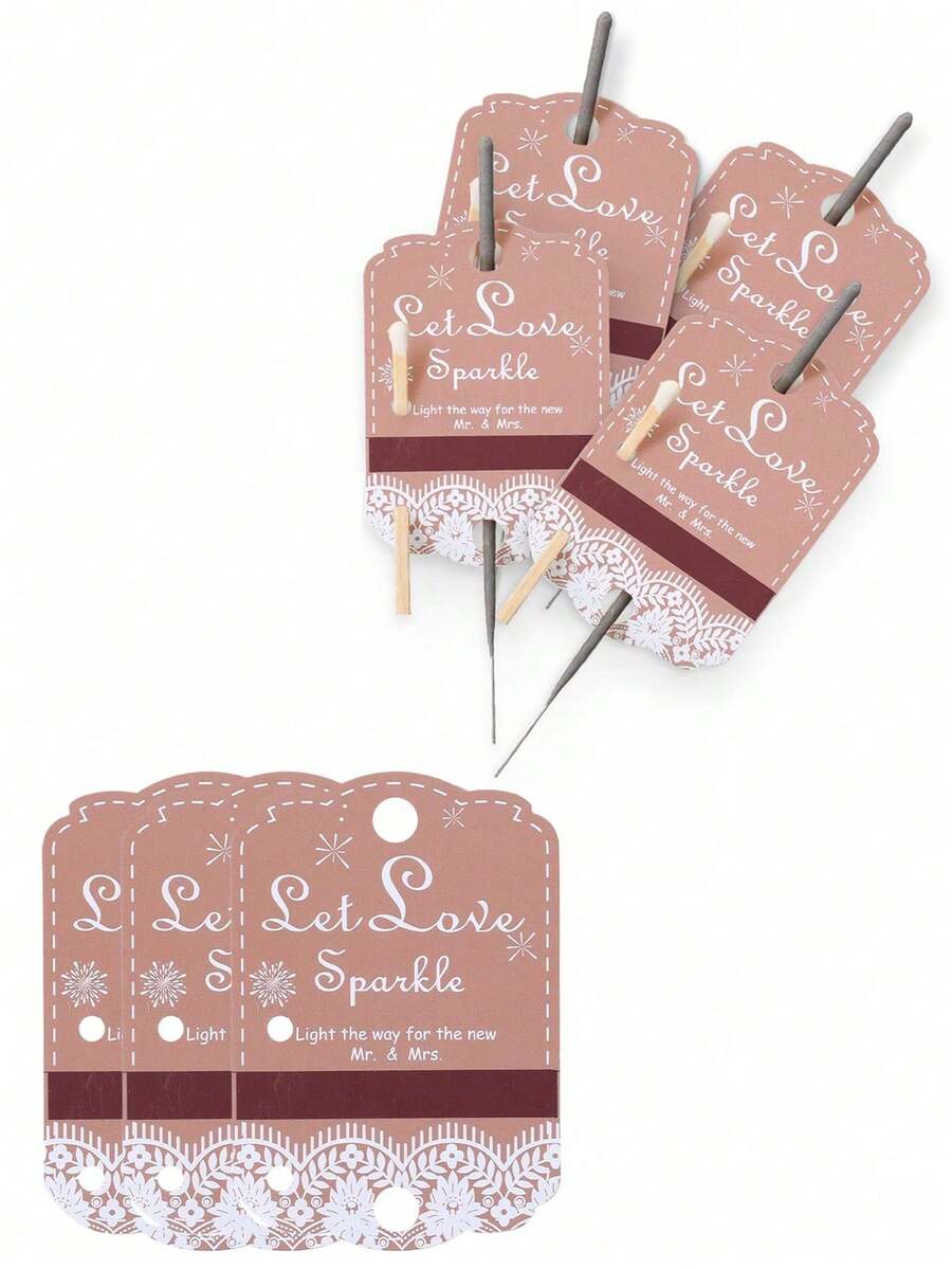 80个乡村风婚礼仙女棒标签，带火柴盒，牛皮纸婚礼回礼标签卡，婚礼派对装饰，乡村风仙女棒标签，适用于仪式、周年纪念派对、订婚活动、婚礼新娘送礼会装饰用品（不含火柴和仙女棒） - 彩色 - 查看 1