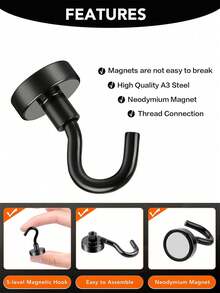1PC Fashionable Solid Magnetic Hook, Strong Magnet Material, 25Lb Bearing Capacity, No Drilling, For Kitchen Storage/Home Organizing/Office Hanging/Garage Use, Heavy Duty Magnetic Hanger Adhesive Hook - Multicolor - View 4