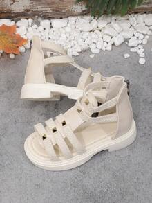 1 Pair Girls' Summer Sandals, Roman Style Sandals, Fashion Sandals, Soft Bottom Princess Sandals, And Comfortable - Beige - View 3