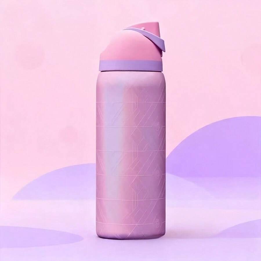 24oz /32oz Stainless Steel Insulated Water Bottle With Straw, Portable Coffee Mug Suitable For Hot & Cold Drinks, Fitness And Cycling Water Bottle, Leak-Proof Lid Travel Cup For Camping, Hiking, Driving, Outdoor Activities - 粉紅森林 - 查看 1