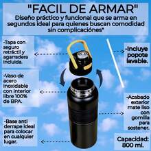 Botella Deportiva De Acero Inoxidable Con Agarradera, PYA-15, Vaso para gym, Termo térmico de acero inoxidable, Vaso con tapa aislante, Termo portátil con agarradera, Botella deportiva con excelente diseño y estilo, botella aislante, capacidad de 800 ml, - Verde Oscuro - Ver 6