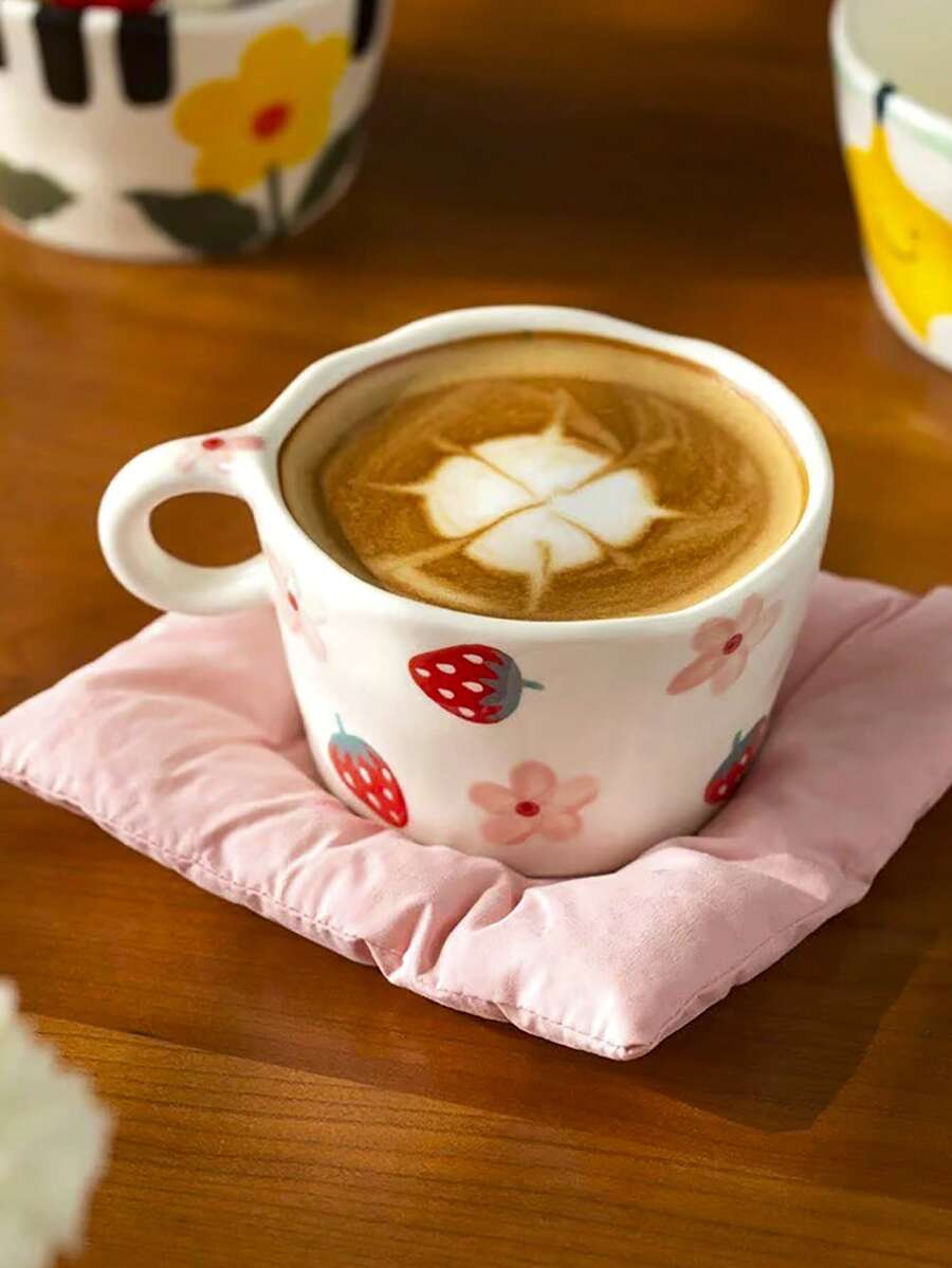 1pc Ins Style Hand-Painted Tulip Ceramic Mug With Handle, Household Breakfast Milk Oatmeal Cup, Office Water Cup, Afternoon Tea Coffee Cup, Latte Art Cup, Juice Beverage Cup, Couple Water Cup, Holiday Gift Cup For Family And Friends - Multicolor - View 1