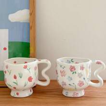 1PC Handmade Irregular Cute Flower Ceramic Mug, Coffee Cup, Oat Breakfast Cup, Latte Cup, Gift Others - Multicolor - View 3
