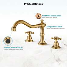 Zhuomixer 8-Inch Wide-Spaced Bathroom Basin Faucet (Antique Brassl), Dual-Handle Three-Hole Bathroom Sink Faucet, Hot/Cold Water Mixer With Pop-Up Drain Plug, Suitable For Bathrooms, Kitchens, Laundry Rooms, RVs, Hotels, Apartments, Washroom Sinks, And Vanity Sinks - Antique Brass - View 8