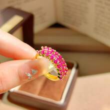 Women's Elegant Half Circle Zirconia Encrusted 18K Gold Plated Lace Starry Sky Ring - Red - View 1