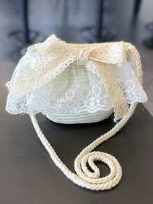 1 件装女童太阳帽，透气薄款夏季防晒帽，小女孩蝴蝶结沙滩帽，儿童太阳帽 - 蕾絲蝴蝶結草帽 - 查看 10