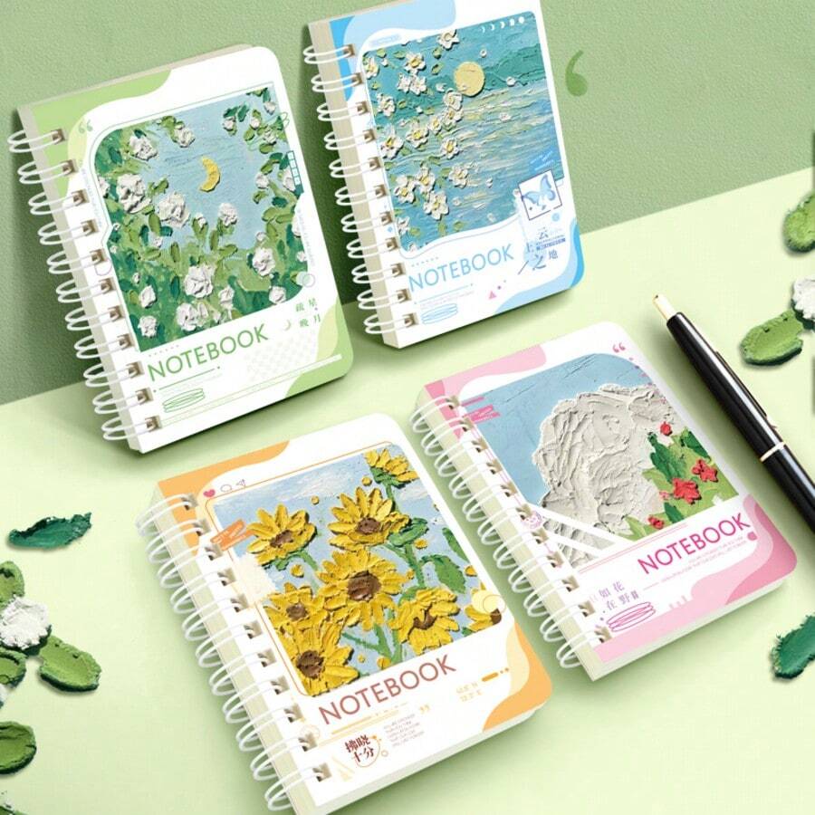 1pc Cartoon Coil Bound Notebook Mini Cute Portable Design With Kawaii Heart Theme For Girls School Homework Memo Planner And Travel Pocket Notepad Supplies - Nhiều màu - Xem 1