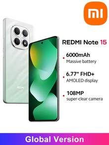 Xiaomi Redmi Note 15 4G Smartphone Global Version, MediaTek Helio G100-Ultra, 6.77" AMOLED Display, 108MP Main Camera, 6000mAh (Typical) Battery, 33W Turbo Charging, AI Image Editing Tools, Xiaomi HyperOS 2 - Green - View 1