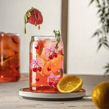 Copo de vidro de 473ml (16oz) com estampa de laço e cereja, isolamento térmico de camada dupla, canudo e tampa de madeira. Copo exclusivo para meninas, ideal para aniversários, Dia dos Namorados e outras ocasiões especiais. - Multicolorido - Ver 5
