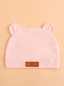 1pc Baby Pink 26 Letter Leather Label Beanie Hat, Cute & Fashionable, Comfortable Stretchy Soft, Suitable For Newborn Babies Spring/Summer Daily Wear And Outings, Great As Birthday Gift - Pink - View 6