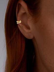 1pc S925 Sterling Silver Lucky Four-Leaf Clover Octagon Zirconia Inlaid Ear Cuff Earring, Suitable For Girls' Daily Wear And Party Occasions, Also An Excellent Gift For Girlfriend, Mother And Sister - Single Ear Clip - View 3