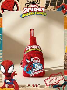 1 Pc Marvel Officially Licensed Spider-Man Pattern Sling Bag, Boys' Casual Crossbody Bag, Lightweight Adjustable Strap Chest Bag,Cartoon Coin Purse, Ideal For Boy,Boy, Young Fans,Students, Perfect For Daily School Runs, Outdoor Play, Theme Park Visits, Holiday Trips, Convenient For Holding Snacks - Red - View 1