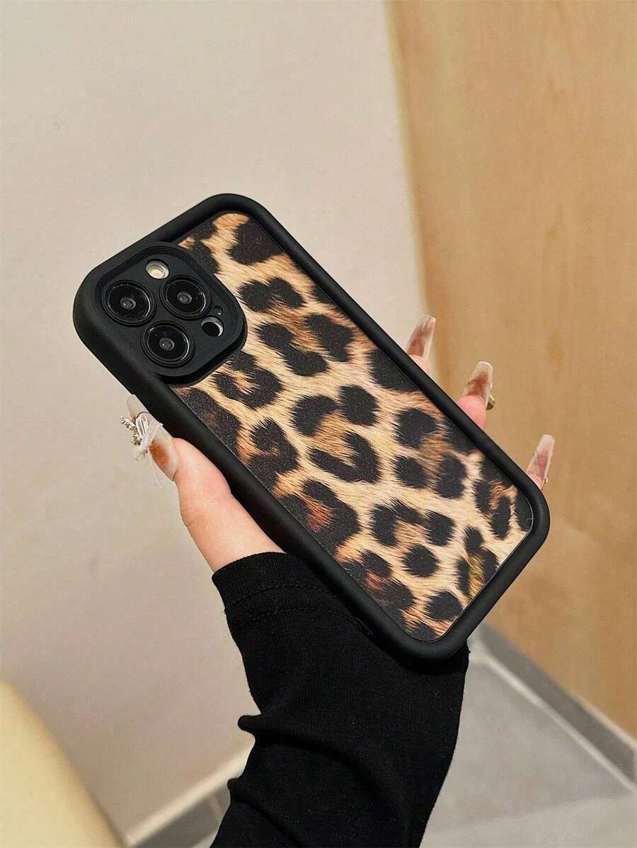 1 Stück Leoparden-Muster Gerade Kante Perforiertes Handyhülle, kompatibel mit iPhone 17/16/15 Pro Max, 14 Plus, 13 Pro Max, 12, 11, 7G, 7P, IX, XR, XS Max - Schwarz - Übersicht 1