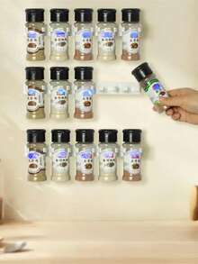 2pcs Grey Plastic Kitchen Jar Rack Wall-Mounted Adhesive Seasoning Bottles Holder Spice Bottle Holder Tool Kitchen Storage Rack - Multicolor - View 7