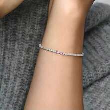 Nuevo brazalete de plata de ley 925 con lazo rosa completamente enjoyado, diseño, 16-20cm, joyería de cuentas, regalo de cumpleaños para mujeres, Día de San Valentín 2025 - Pulsera del amor - Ver 5