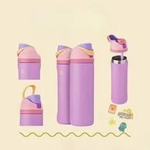 24oz /32oz Stainless Steel Insulated Water Bottle With Straw, Portable Coffee Mug Suitable For Hot & Cold Drinks, Fitness And Cycling Water Bottle, Leak-Proof Lid Travel Cup For Camping, Hiking, Driving, Outdoor Activities - D-Tím - Xem 4