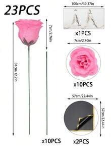 68/45/23 闪亮粉色玫瑰花束，DIY 闪亮花束，人造玫瑰花束，适合情人节、粉色房间装饰、人造花、玫瑰搭配满天星花束、仿真花、新娘捧花、订婚派对、新娘送礼会、情人节装饰、婴儿派对装饰、家居装饰、婚礼装饰、客厅装饰、桌面装饰、花园、花环、卧室装饰、春夏装饰、婚礼用品、派对用品、房间装饰配件、毕业季 - 粉色 - 查看 14