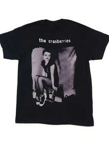 1pc Women's Vintage The Cranberries Band Graphic T-Shirt - 90s Retro Music Nostalgia Black & White Photography Print, Casual Short Sleeve Tee, Machine Washable All-Season Comfort, Perfect Gift For Music Fans, Comfortable Clothing, Artistic Print, Durable Fabric - Black - View 1