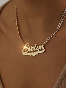 1pc Personalized Custom Text Necklace, Pressed Sand, Love Necklace, 18k Gold Stainless Steel Custom Jewelry Necklace, Simple Frosted Style, 45+5cm, As A Valentine's Day, Ramadan, Daily Dressing Gift. - Style 1 - Matte Finish - View 6