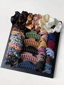 117件套巧克力色发饰套装，包含发箍、大号虾形发夹、发圈和发环 - 适合女孩和女士，日常通勤、约会、派对、度假等场合，满足您所有发型需求，让您成为时尚焦点 - 2025新款设计，发饰，抓夹，学习用品，礼物，发箍，发带 - 彩色 - 查看 24