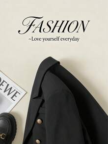 European & American Style Women's Fashion Casual/Work Blazer Jacket, Notched Collar, Slim Fit, Double-Breasted, Side Pockets - Black - View 5