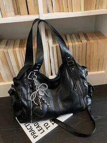 This Is A Stylish And Versatile Shoulder Bag. It Has A Large Capacity, A Solid Color Design, And Is Made Of Vintage PU Material. A Perfect Choice For Going To Work, With An Ape - Apricot - View 5