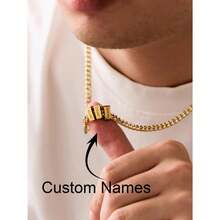 Customized Name Pendant Necklace, Personalized Men's Necklace, Personalized Engraved Multi-Name Square Pendant Necklace, Customized Jewelry, Unique Engraving Of 1-4 Different Names, Stainless Steel Silver/Gold Square Pendant Necklace, Suitable As Birthday, Valentine's Day, Halloween, Christmas Gift - Multicolor - View 8