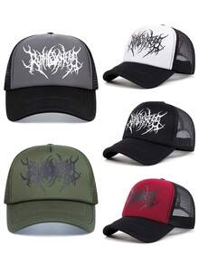 1pc Men Gothic Letter Embroidered Trucker Cap, Red Lip Letter Embroidery, Hip Hop Hat; Fashionable Adjustable Sun Protection Unisex Baseball Cap For Outdoor, Travel, Beach Party, Suitable For Spring And Autumn - Letter - View 13