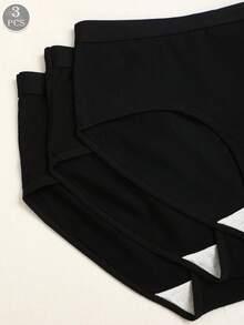 3pcs Women High Waist Panties, Comfortable Breathable Solid Color Underwear, High Elasticity Tummy Control Full Coverage Seamless Shapewear - Black - View 4
