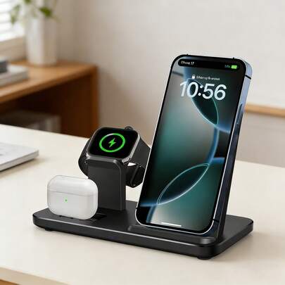 Stazione di ricarica senza fili 3 in 1 con ricarica rapida, compatibile con iPhone 17 Air 16e 16 15 14 Pro Max 13 12 11 8 XS XR X, compatibile con Apple Watch 11 10 9 8 7 6 5 4 3 2 SE e Ultra Series, compatibile con Pro 4 3 2 1, regalo di San Valentino