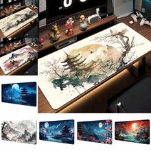 1件装水墨樱花宝塔风景大号鼠标垫桌面垫电脑配件游戏垫办公地毯鼠标垫 - 多色 - 查看 1