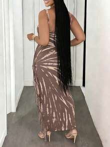 女士休闲日常度假优雅性感无袖露背上衣和流苏下摆长裙两件套，夏季 - 藕粉色 - 查看 2